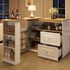 Essbar, 360° drehbare moderne Bar mit 2 Schubladen Snackregal offenem Fach Regalen und Bogenglas, MDF+Metall+Glas, Weiß Bild 3