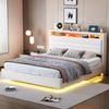 Polsterbett 140x200 cm, Hydraulisches Schwebender Bettrahmen mit Stauraum, Multifunktionales Polsterbett mit USB-Steckdose und LED-Licht, Wendekopfteil, Leinen Beige Bild 2