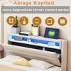 Polsterbett 140x200 cm, Hydraulisches Schwebender Bettrahmen mit Stauraum, Multifunktionales Polsterbett mit USB-Steckdose und LED-Licht, Wendekopfteil, Leinen Beige Bild 4