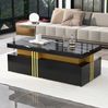 Couchtisch 100x50x40 cm mit Marmorplatte, 2 Schubladen & Goldleiste in Schwarz Bild 3