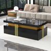 Couchtisch 100x50x40 cm mit Marmorplatte, 2 Schubladen & Goldleiste in Schwarz Bild 3