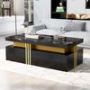 Couchtisch 100x50x40 cm mit Marmorplatte, 2 Schubladen & Goldleiste in Schwarz Bild 2