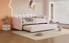 Ausziehbett 90/190–200×200 cm mit LED-Rückenlehne, Samt in Rosa, ohne Matratze Bild 2