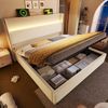 Merax Polsterbett, 140x200cm Doppelbett , Modernes Hydraulisches Bett mit Hohem Kopfteil, mit LED-Beleuchtung, Stauraum & USB/Type-C-Anschlüssen, in Leinen Optik Beige Bild 2