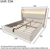 Merax Polsterbett, 140x200cm Doppelbett , Modernes Hydraulisches Bett mit Hohem Kopfteil, mit LED-Beleuchtung, Stauraum & USB/Type-C-Anschlüssen, in Leinen Optik Beige Bild 4