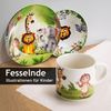 MiaMio Kindergeschirr-Set Jungle Motiv Grün (3-tlg), 1 Personen, Keramik, Teller, Schüssel und Tasse mit Kindermotiv Bild 2