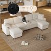 U-Form Ecksofa in Grau, 315 cm Breite mit USB-Ladestation, 2 flexiblen Hockern, Cord Bezug, 315cmx81cmx135cm Bild 4