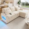 Ecksofa Schlafsofa mit Chenille-Bezug, Stauraum & USB-Anschluss, 206 x 131 x 85 cm, Beige Bild 3