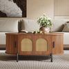 Merax Couchtisch Oval Sofatisch Skandinavisch Beistelltisch mit Rattan-Oberfläche (100 x 50 x 40 cm, 1-St), Wohnzimmertisch mit Klapptür, 2 Schiebetüren, Stauraum & Metallbeine Bild 3