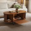 Merax Couchtisch Oval Sofatisch Skandinavisch Beistelltisch mit Rattan-Oberfläche (100 x 50 x 40 cm, 1-St), Wohnzimmertisch mit Klapptür, 2 Schiebetüren, Stauraum & Metallbeine Bild 2
