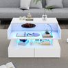 Couchtisch 80x80x45 cm mit Hubfunktion, 2 Schubladen, LED und Glasplatte – hochglänzender Wohnzimmertisch in Weiß Bild 5