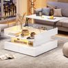 Couchtisch 80x80x45 cm mit Hubfunktion, 2 Schubladen, LED und Glasplatte – hochglänzender Wohnzimmertisch in Weiß Bild 2