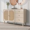 Sideboard mit 2 Holztüren, 3 Schubladen, Rattan-Türverkleidung, Massivholzbeinen, Push-to-Open-System Bild 5