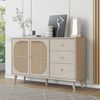 Sideboard mit 2 Holztüren, 3 Schubladen, Rattan-Türverkleidung, Massivholzbeinen, Push-to-Open-System Bild 4