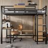 Hochbett mit, Schreibtisch, Regal, Kleiderschrank, Lattenrost, Leiter, Rausfallschutz und Aufbewahrungsbox, 90x200cm, Kinderbett, Metallbett Bild 2