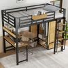 Hochbett mit, Schreibtisch, Regal, Kleiderschrank, Lattenrost, Leiter, Rausfallschutz und Aufbewahrungsbox, 90x200cm, Kinderbett, Metallbett Bild 3
