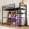 Hochbett, 90 x 200cm , Metallbett, Mit LED-Leuchten, Schreibtisch, 1 Schubladen, Regale, Geländer, Treppe, ohne Matratze, EN747 zertifiziert, Schwarz Bild 4
