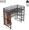 Hochbett, 90 x 200cm , Metallbett, Mit LED-Leuchten, Schreibtisch, 1 Schubladen, Regale, Geländer, Treppe, ohne Matratze, EN747 zertifiziert, Schwarz Bild 5