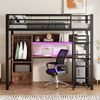 Hochbett, 90 x 200cm , Metallbett, Mit LED-Leuchten, Schreibtisch, 1 Schubladen, Regale, Geländer, Treppe, ohne Matratze, EN747 zertifiziert, Schwarz Bild 3