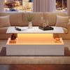 Couchtisch 90 x 55 x 41 cm in Weiß Hochglanz mit LED-Beleuchtung, 4 Schubladen und ausziehbarer Tischplatte Bild 2