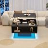 Couchtisch mit LED-Beleuchtung, verstecktem Stauraum und Hochglanzoptik, Lift-Design Sofatisch in Schwarz, mit USB-Anschluss Bild 5