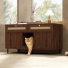 Flieks Mehrzweckschrank Katzentoilettenschrank mit Katzenstreufangmatte und Rattan-Schubladen (1-St, 120x50x65 cm) Katzenstreuwanne-Schrank Tierhaus Sideboard Walnussholzfarbe Bild 1