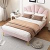 Polsterbett 140x190 Samt,mit verstellbarer Kopfplatte & goldenen Füßen, Rosa Elegantes Design, bis 300kg, Stauraum Bild 2