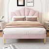 Polsterbett 140x190 Samt,mit verstellbarer Kopfplatte & goldenen Füßen, Rosa Elegantes Design, bis 300kg, Stauraum Bild 3