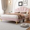 Polsterbett 140x190 Samt,mit verstellbarer Kopfplatte & goldenen Füßen, Rosa Elegantes Design, bis 300kg, Stauraum Bild 4