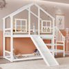 Merax Etagenbett mit Treppe, Gitter und Fenster, Massivholz weiß, 90x200 cm Bild 2