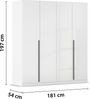 rauch Kleiderschrank Alba, Drehtürenschrank, Garderobenschrank, 4-türig, mit 3 Kleiderstangen, 4 Einlegeböden und Schubladeneinsatz, Farbe Hochglanz Weiß/Weiß, Griffstange Grau metallic, Schwarz, 181x197x54cm Bild 4