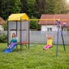 Merax Multifunktionales Outdoor-Schaukel-Set, Kinder Spielturm Outdoor mit Trampolin, Schaukel & Rutsche – Multifunktionales Spielgerät für Garten, mit Sicherheitsnetz, Basketballkorb & stabilem Eisenrahmen Bild 2