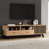 MODFU Lowboard mit Vielseitiger Stauraum (Fernsehschrank, TV-Board, 1 St, 150*38*44cm,Stabile Konstruktion), Natürliches Holz mit schwarzem Bild 2