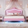 Polsterbett 140x200 cm mit LED-Beleuchtung und Krönchen-Kopfteil – gepolstertes Kinderbett in Pink Bild 4