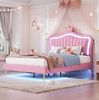Polsterbett 140x200 cm mit LED-Beleuchtung und Krönchen-Kopfteil – gepolstertes Kinderbett in Pink Bild 2