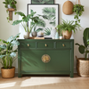 Vintage Kommode Grün Krokodilgrün Messingkreis chinesisch Schrank Sideboard Kolonial-Stil Antik-Stil Lowboard asiatisch orientalisch Fernost shabby-chic Landhaus Bild 3