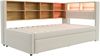 Schlafsofa Flanell mit Ausziehbett, LED & Stauraum, 90x200 cm, Beige, ohne Matratze Bild 4