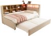 Schlafsofa Flanell mit Ausziehbett, LED & Stauraum, 90x200 cm, Beige, ohne Matratze Bild 5