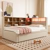 Schlafsofa Flanell mit Ausziehbett, LED & Stauraum, 90x200 cm, Beige, ohne Matratze Bild 2