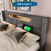 Polsterbett Leinen mit LED & USB-Anschluss, Stauraum, 168x212x107 cm, Grau, ohne Matratze Bild 4