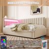 Novelux Polsterbett 90x200 mit hydraulischem Stauraum & smarter LED-Beleuchtung – Samtbett Beige, Tagesbett Schlafsofa inkl, Lattenrost, für Gästezimmer Bild 3
