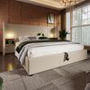 Merax Polsterbett Doppelbett 160×200 mit Nachttisch, Leselampe und USB Type-C Ladefunktion, Bettanlage Stauraumbett Bettgestell mit Lattenrost aus Massivholz und Metall, Beige, Leinen(Ohne Matratze) Bild 2