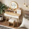 STILVORA Schminktisch mit Spiegel und LED-Beleuchtung Kosmetiktisch mit Hocker, B80/H135/T40 (Frisiertisch aus MDF mit Polsterhocker und 3 Lichtmodi, Große Ablagefläche mit 2 Schubladen und seitlichen Schränken), Für kleine Schlafzimmer, Ankleidezimmer... Bild 3