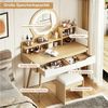 STILVORA Schminktisch mit Spiegel und LED-Beleuchtung Kosmetiktisch mit Hocker, B80/H135/T40 (Frisiertisch aus MDF mit Polsterhocker und 3 Lichtmodi, Große Ablagefläche mit 2 Schubladen und seitlichen Schränken), Für kleine Schlafzimmer, Ankleidezimmer... Bild 4