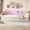 Polsterbett 90×200 cm aus Leinen-Stoff mit LED-Beleuchtung und USB-Ladebuchse, beige Bild 2