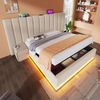 Polsterbett 160x200 cm Beige mit LED Beleuchtung und USB C Ladestation Hydraulik Stauraum Doppelbett Bild 2