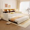 Polsterbett Schlafsofa 90x190cm, Kopfteil mit integrierten Staufächern, LED-Lichtleiste und Ladesteckdosen, mit ausziehbarem Bett, Samtpolsterung, Beige Bild 2