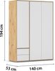 rauch Kleiderschrank Nabila, Drehtürenschrank, Garderobenschrank, 3-türig, 2 Schubkästen, mit 1 Kleiderstange und 3 Einlegeböden, Farbe Weiß/Eiche Artisan, Holz, mit Push-to-Open Funktion, 140x194x53cm Bild 4
