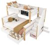 BlingBin Etagenbett Doppelbett, Multifunktionales Kinderbett mit Tafel und Schubladen (1er Set, 1-St, 90*200 & 140*200CM, Ohne Matratze, Tragfähigkeit: 120KG), Etagenbett, Schubladen zur Aufbewahrung, Weiß & Helle Eiche Bild 4