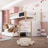 BlingBin Etagenbett Doppelbett, Multifunktionales Kinderbett mit Tafel und Schubladen (1er Set, 1-St, 90*200 & 140*200CM, Ohne Matratze, Tragfähigkeit: 120KG), Etagenbett, Schubladen zur Aufbewahrung, Weiß & Helle Eiche Bild 2